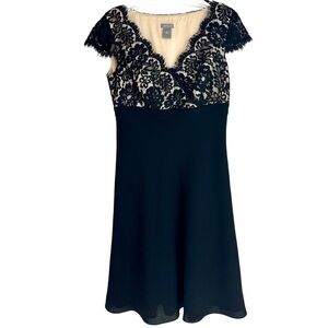 Ann Taylor Cap Sleeve Empire Waist Black and Beige Colored Dress Size 4